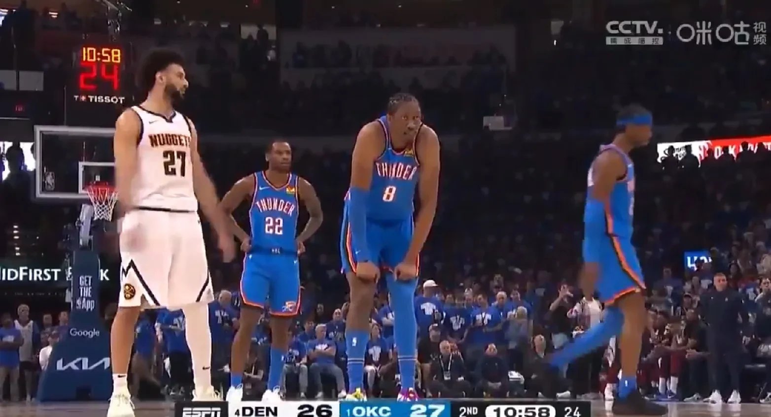 雷霆绝地反击掘金,阿德巴约送出助攻 雷霆绝地反击掘金,阿德巴约送出助攻